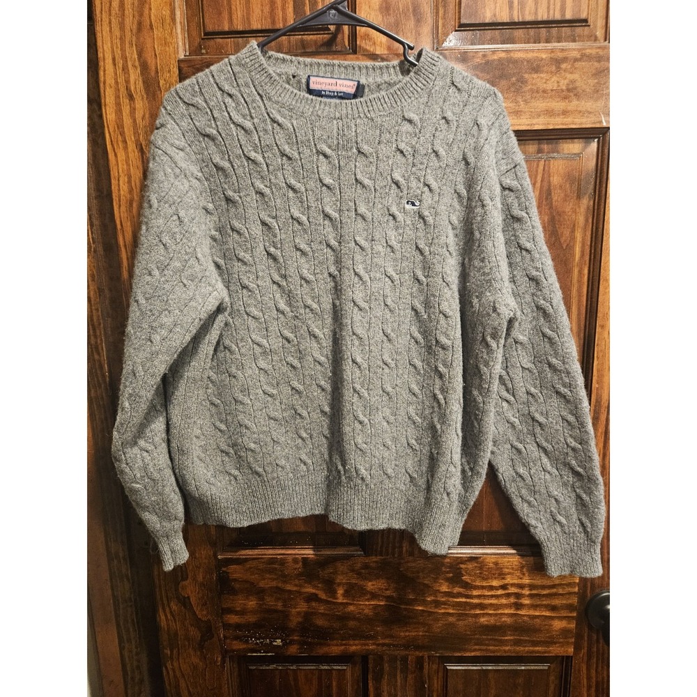 Vineyard Vines By Shep & Ian Gray Cable Knit Wool Sweater Mens Large